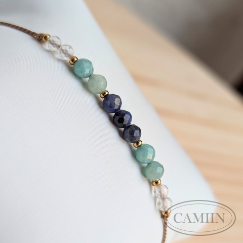 Bransoletka zodiak bliźnięta z sodalitem amazonitem kryształem górskim Bransoletka zodiak bliźnięta z sodalitem amazonitem kryształem górskim