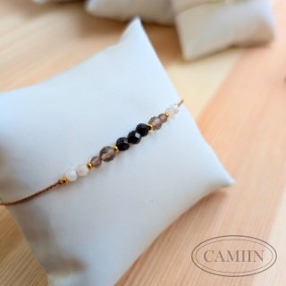 Bransoletka | Koziorożec | Turmalin czarny Kwarc dymny Kamień księżycowy