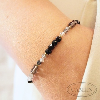 Bransoletka Balance | Turmalin czarny Kwarc dymny Kryształ górski z rutylem