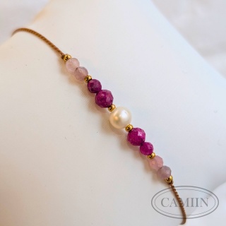 Bransoletka | Rak | Perła Rubin Kwarc różowy
