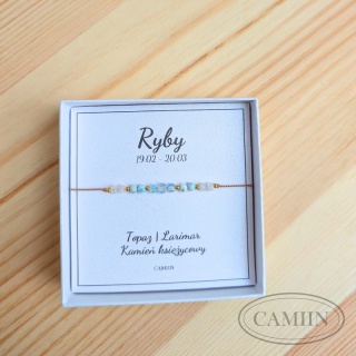 Bransoletka | Ryby | Topaz Larimar Kamień księżycowy