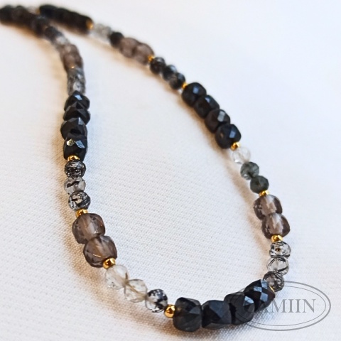 Naszyjnik Balance | Turmalin czarny Kwarc dymny Kryształ górski z rutylem