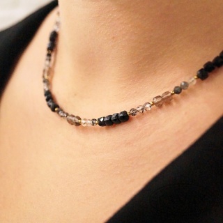 Naszyjnik Balance | Turmalin czarny Kwarc dymny Kryształ górski z rutylem