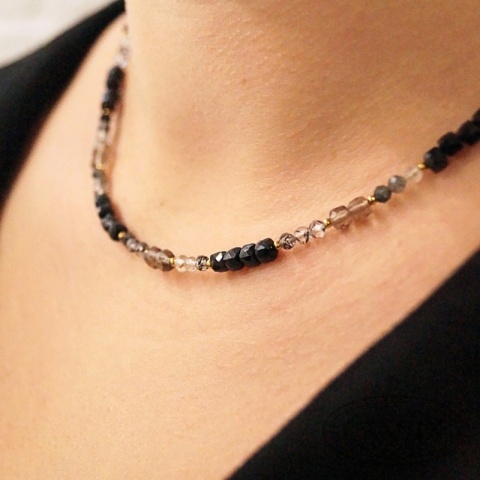 Naszyjnik Balance | Turmalin czarny Kwarc dymny Kryształ górski z rutylem